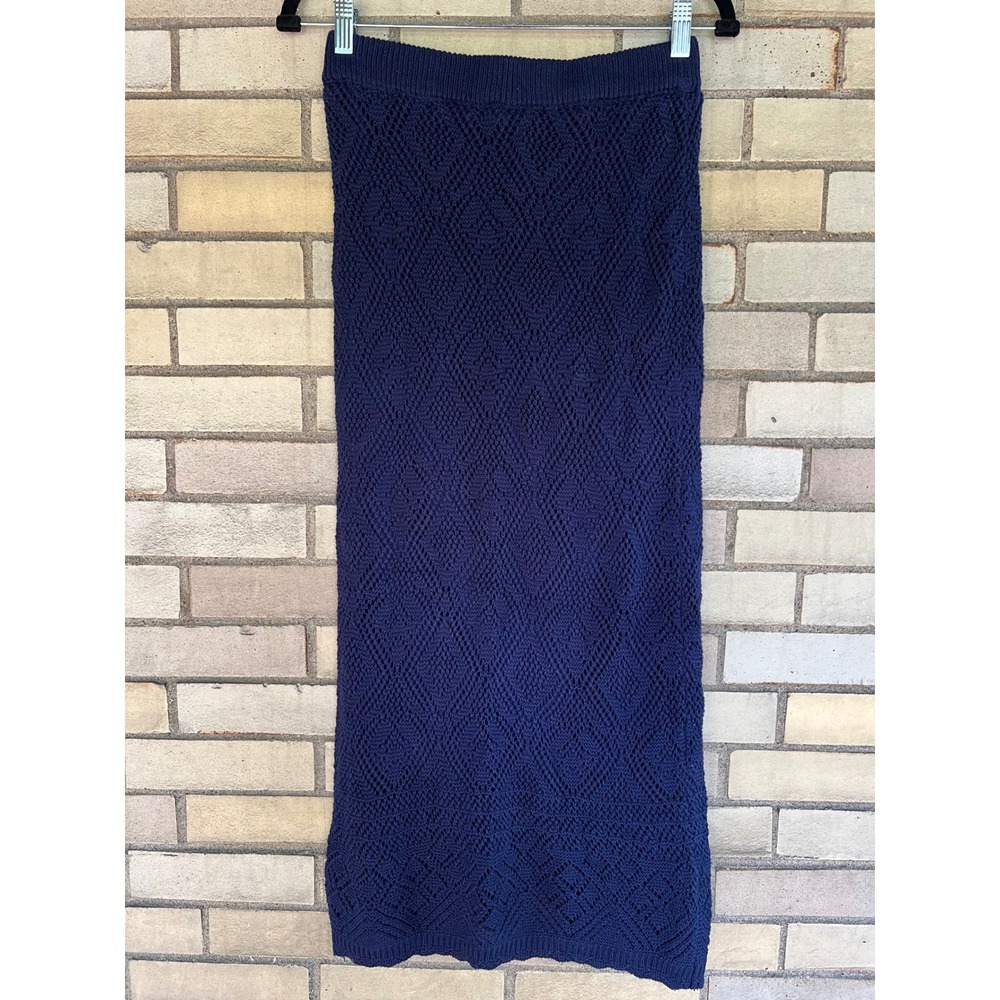 Freshman 1996 Navy Blue Crochet Knit Pointelle Maxi Skirt Size Medium